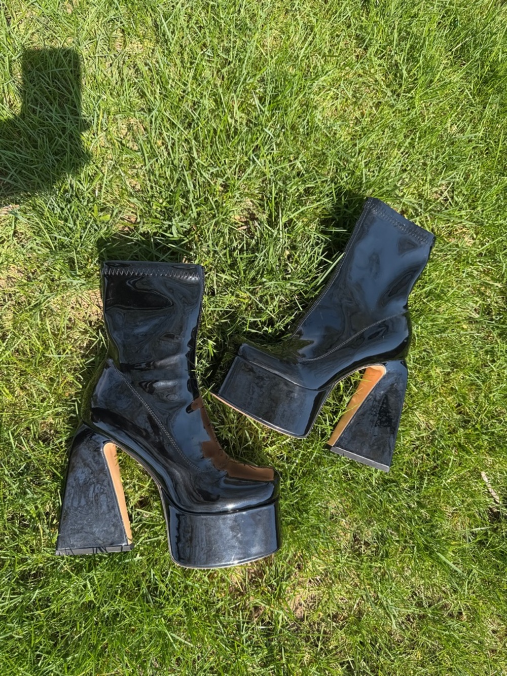 Black Patent Platform Ankle Boots - Women's Fashion Boots